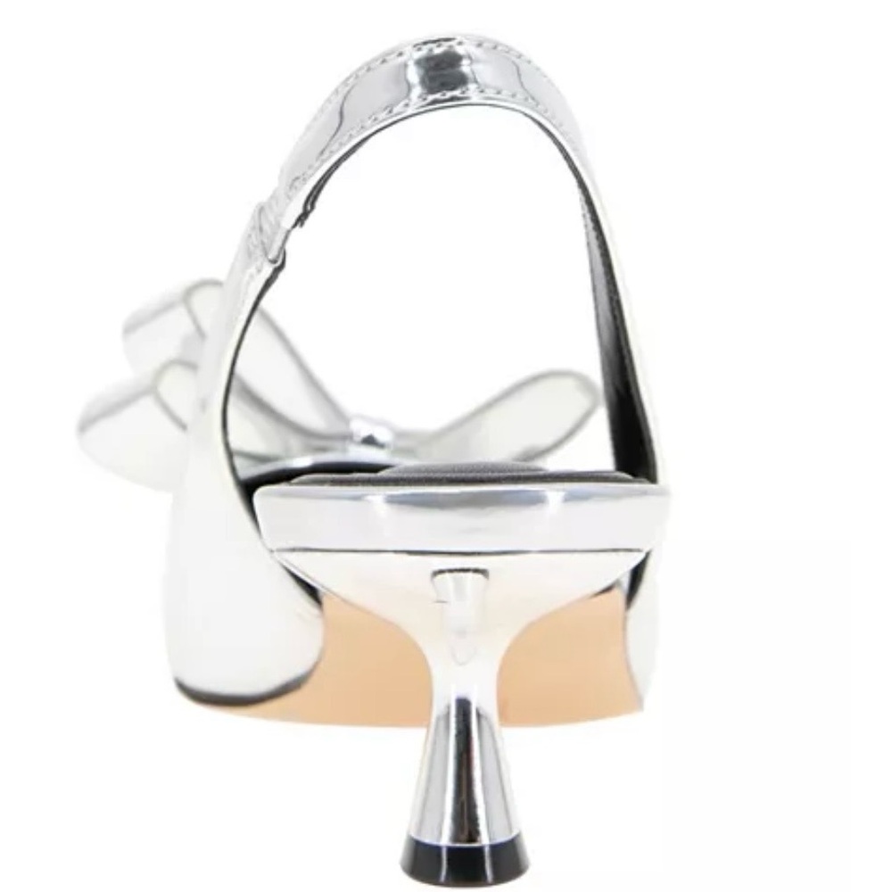 BCBGeneration Metallic Silver Pointed Slingback Kasti Kitten Heel with Bow - Picture 4 of 10